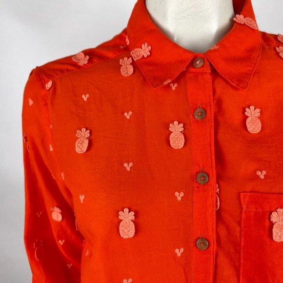 Anthropologie Maeve Classic Embroidered Blouse Women 10 NWOT Pineapple Shirt Top - Picture 7 of 16